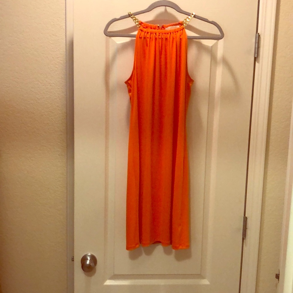 Summer Dress with gold chain shoulder straps.